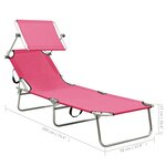 vidaXL Chaise longue pliable avec auvent acier rose magento