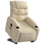 vidaXL Fauteuil inclinable de massage électrique Crème Tissu