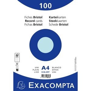 Paquet 100 Fiches Sous Film - Bristol Uni Non Perforé 210x297mm - Bleu Ciel - X 10 - Exacompta