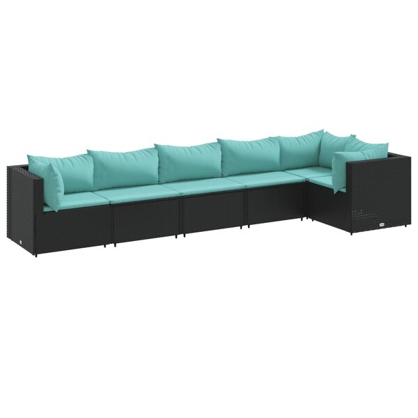vidaXL Salon de jardin 6 Pièces avec coussins Noir Résine tressée