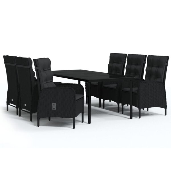 vidaXL Ensemble à manger de jardin avec coussins 7 Pièces Noir