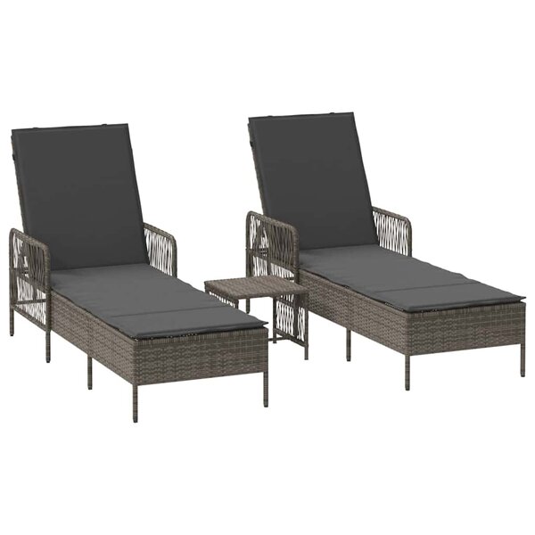 vidaXL Chaise longue avec coussin 2 Pièces Gris 35 x 35 x 32cm polyrotin