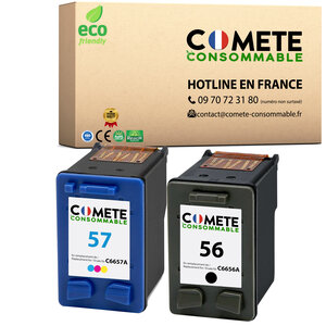 56 57 - 2 Cartouches d'encre Compatibles pour HP 56 57 XL - COMETE