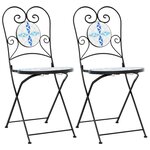 vidaXL Chaises de bistro pliables lot de 2 bleu et blanc céramique