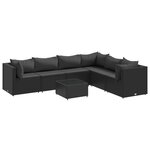 vidaXL Salon de jardin 7 Pièces avec coussins Noir Résine tressée
