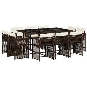vidaXL Ensemble à manger de jardin et coussins 11 Pièces marron rotin