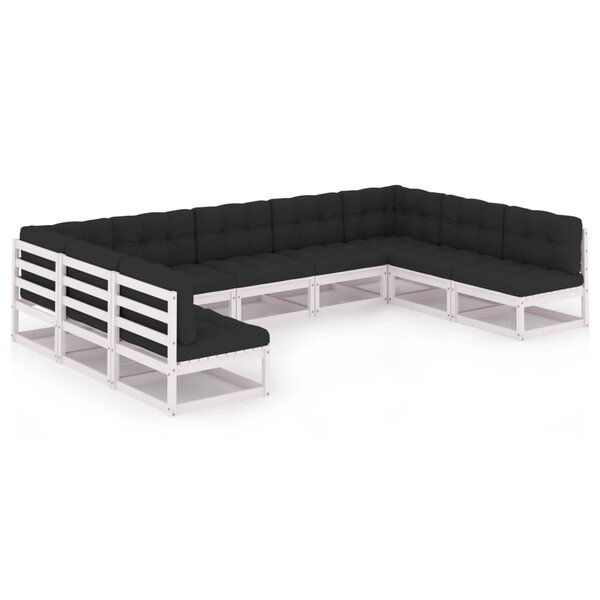 vidaXL Salon de jardin 9 Pièces avec coussins Blanc Bois de pin massif