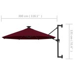 vidaXL Parasol mural de jardin avec LED 300 cm bordeaux