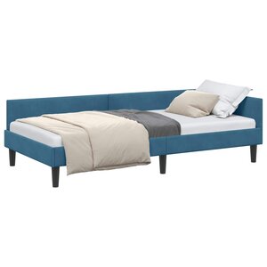 vidaXL Cadre de lit d'angle Bleu 90 x 190 cm Velours