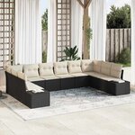 vidaXL Ensemble de canapé de jardin 10 Pièces Noir Poly rotin