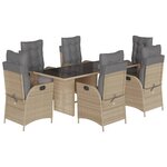 vidaXL Ensemble à manger de jardin coussins 7 Pièces mélange beige rotin