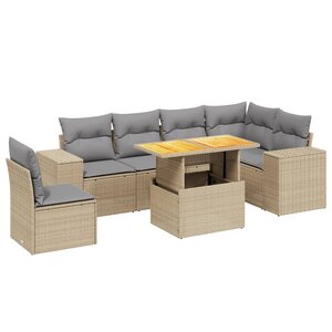 vidaXL Salon de jardin avec coussins 7 Pièces beige résine tressée