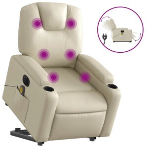 vidaXL Fauteuil inclinable de massage électrique crème similicuir