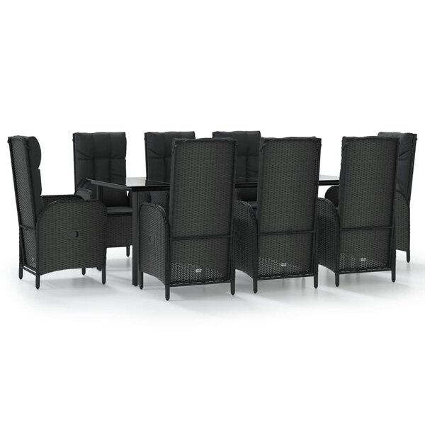 vidaXL Ensemble à manger jardin 9Pièces et coussins noir résine tressée