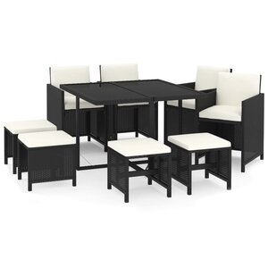 vidaXL Ensemble à manger de jardin coussins 9Pièces Résine tressée Noir