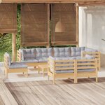 vidaXL Salon de jardin 9 Pièces avec coussins gris bois de pin massif