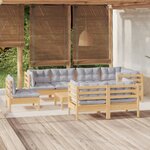 vidaXL Salon de jardin 9 Pièces avec coussins gris Bois de pin massif