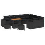 Ensemble de Canapés de Jardin 12 Pièces avec Coussins Noir Rattan Poly Acacia