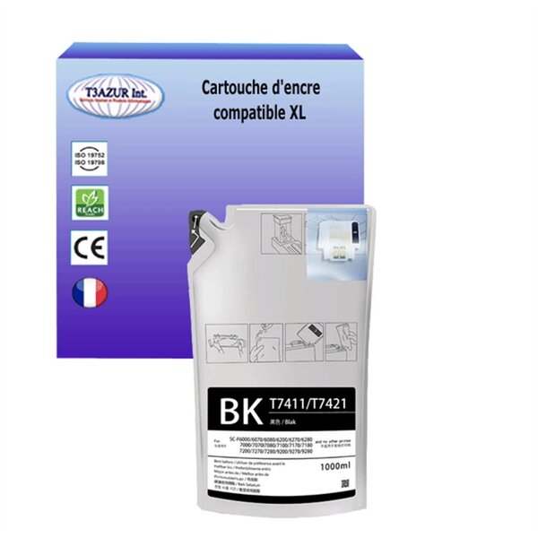 Cartouche compatible avec Epson SureColor SC-F9200 (nK)  SC-F9270 remplace Epson  T7411- Noire - 1 000ml