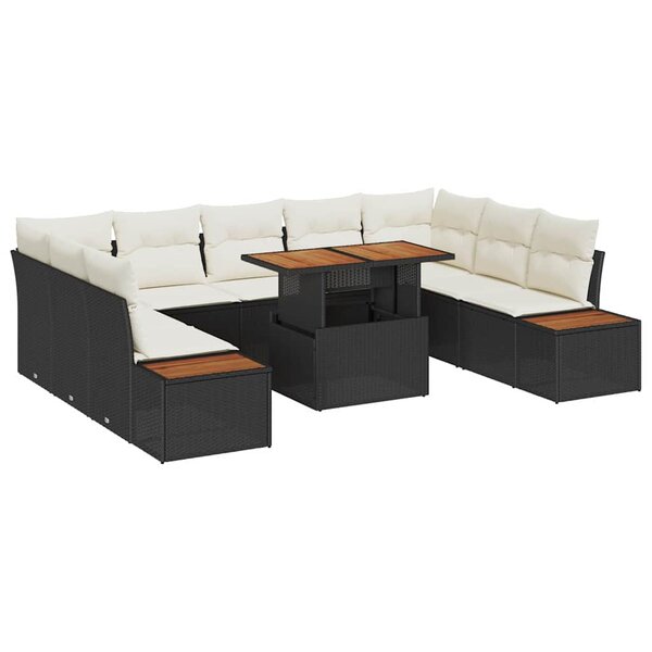 vidaXL Ensemble de salle à manger pour jardin 10 Pièces Noir et Beige