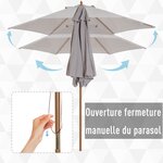 Parasol droit rond grande taille de jardin Ø 2,5 x 2,25H m bois de bambou gris