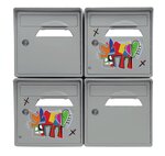 Pack de 4 boîtes aux lettres murales - 2x "Vache de coeur [VanLuc]" - 2x "Gris souris"