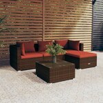 vidaXL Salon de jardin 5 Pièces avec coussins résine tressée marron