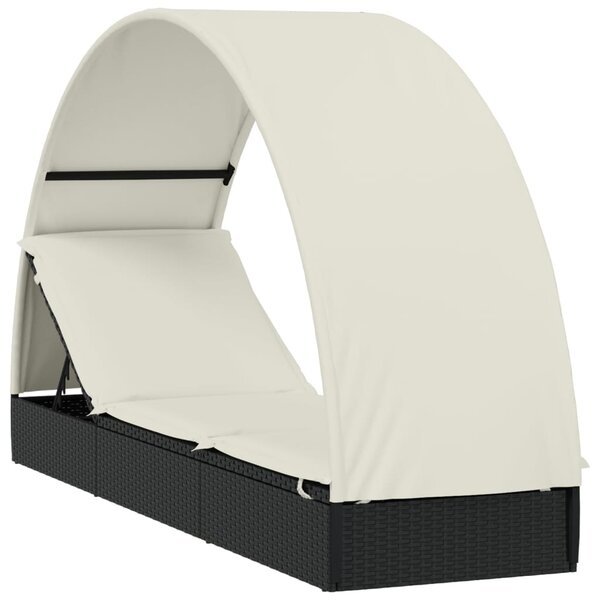 vidaXL Chaise longue avec toit rond noir 211x57x140 cm résine tressée
