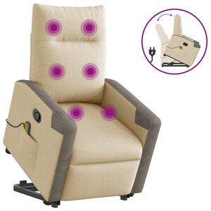 vidaXL Fauteuil inclinable de massage Crème Tissu