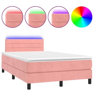 vidaXL Sommier à lattes de lit et matelas LED rose 120x190 cm velours