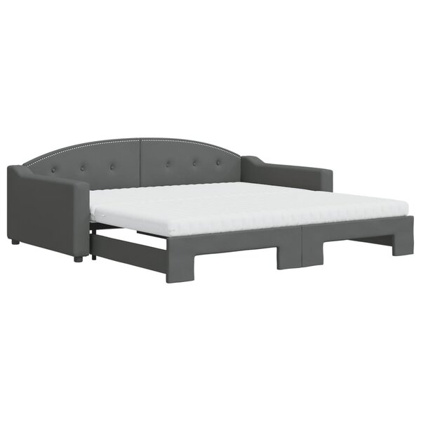 vidaXL Lit de jour avec gigogne et matelas gris foncé 100x200 cm tissu