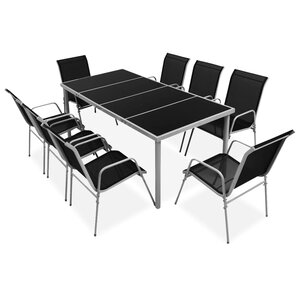 vidaXL Ensemble à manger d'extérieur 9 Pièces Acier Noir