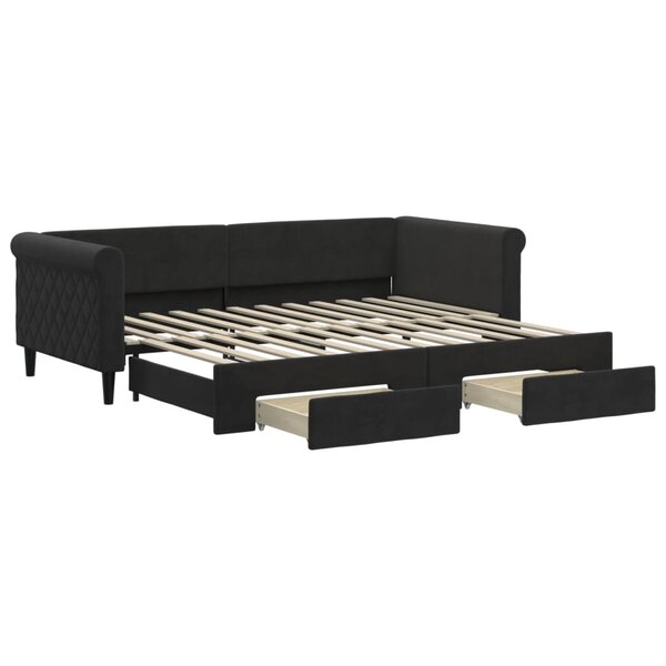 vidaXL Lit de jour avec gigogne et tiroirs noir 90x200 cm velours