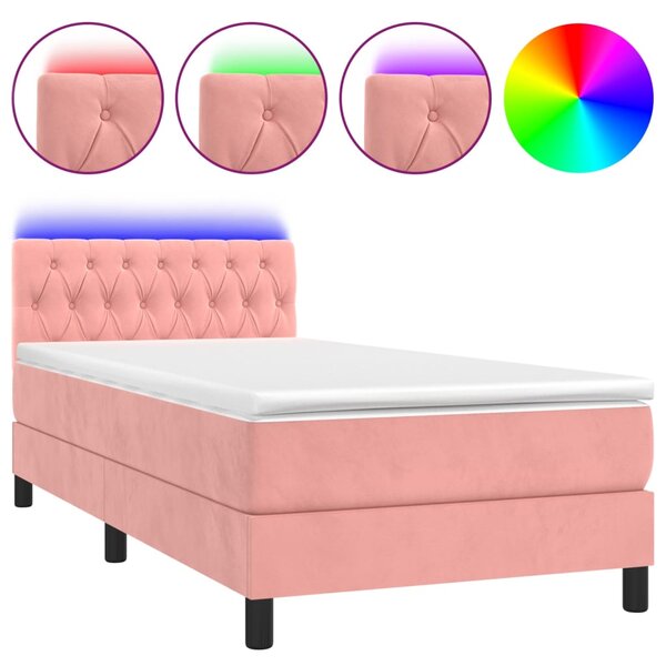 vidaXL Sommier à lattes de lit avec matelas et LED Rose 90x190 cm