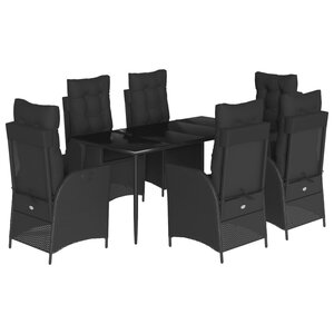 vidaXL Ensemble à manger de jardin coussins 7Pièces Noir Résine tressée