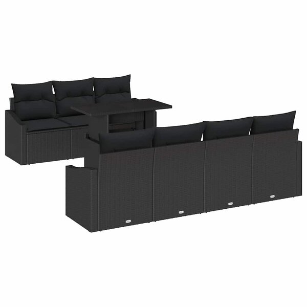 vidaXL Ensemble de canapés de jardin 8 pièces en poly rattan noir avec coussins