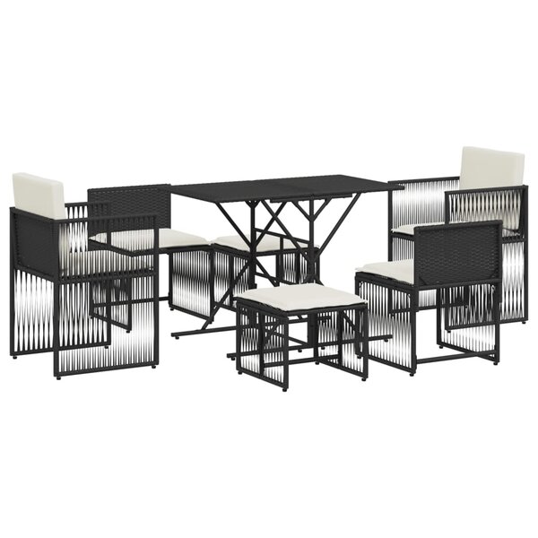 vidaXL Ensemble à manger de jardin coussins 7 Pièces noir résine tressée