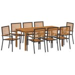 Ensemble de 9 pièces vidaXL Acacia Noir Poly Rattan