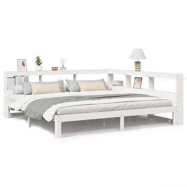 vidaXL Lit bibliothèque sans matelas blanc 200x200 cm bois pin massif