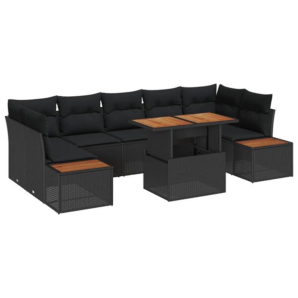 vidaXL Ensemble de canapé de jardin 8 Pièces Noir Poly rotin
