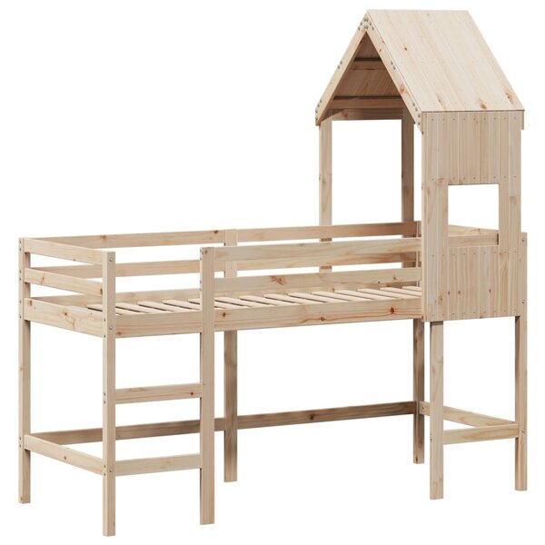 vidaXL Lit superposé et échelle et toit 90x190 cm bois de pin massif