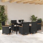 vidaXL Ensemble de salle à manger de jardin 7 pièces avec coussins en rattan poly noir