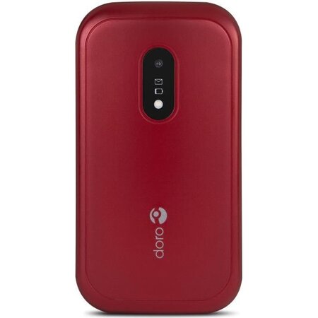 Téléphone doro 6040 - téléphone mobile à clapet pour senior - large afficheur - touche d'assistance avec géolocalisation gps - rouge et blanc