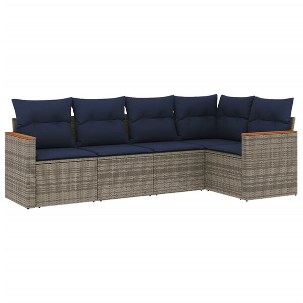 vidaXL Salon de jardin 5 Pièces avec coussins gris résine tressée