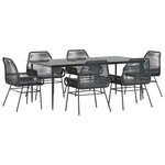 vidaXL Ensemble à manger de jardin coussins 7Pièces noir poly rotin verre
