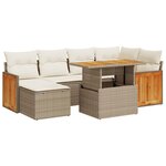 vidaXL Salon de jardin avec coussins 7 Pièces beige résine tressée acacia
