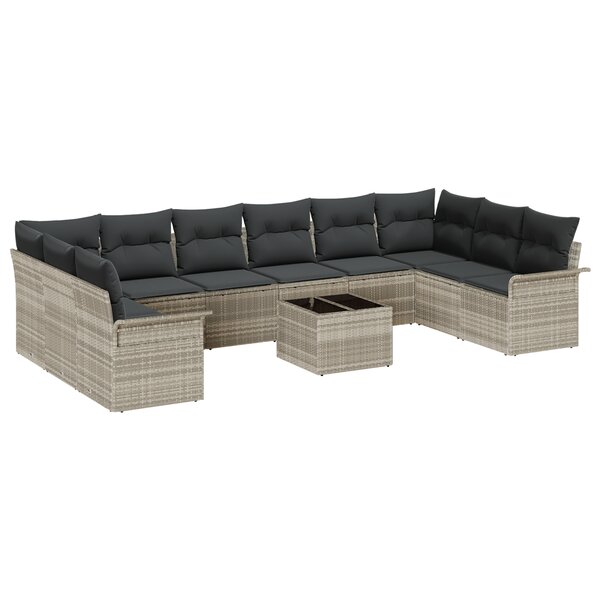 Canapés de jardin vidaXL 11 pièces avec coussins gris en poly rattan