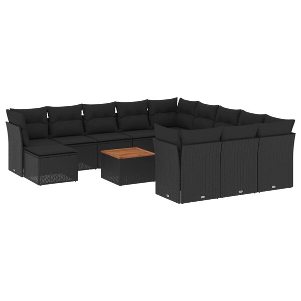 vidaXL Salon de jardin avec coussins 13 Pièces noir résine tressée