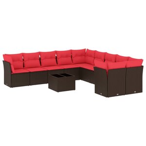 vidaXL Salon de jardin et coussins 11 Pièces marron résine tressée