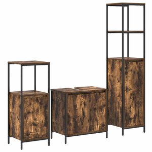 vidaXL Ensemble de mobilier de salle de bain 3 Pièces Chêne fumé et noir